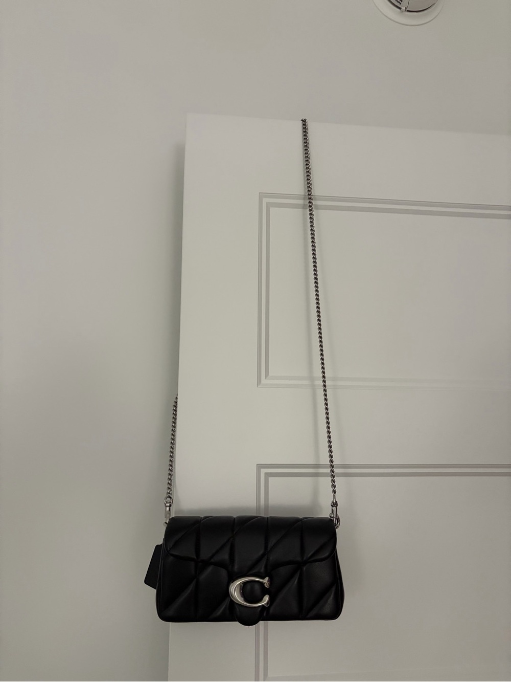 Coach Black Quilted Leather Crossbody with Silver Chain